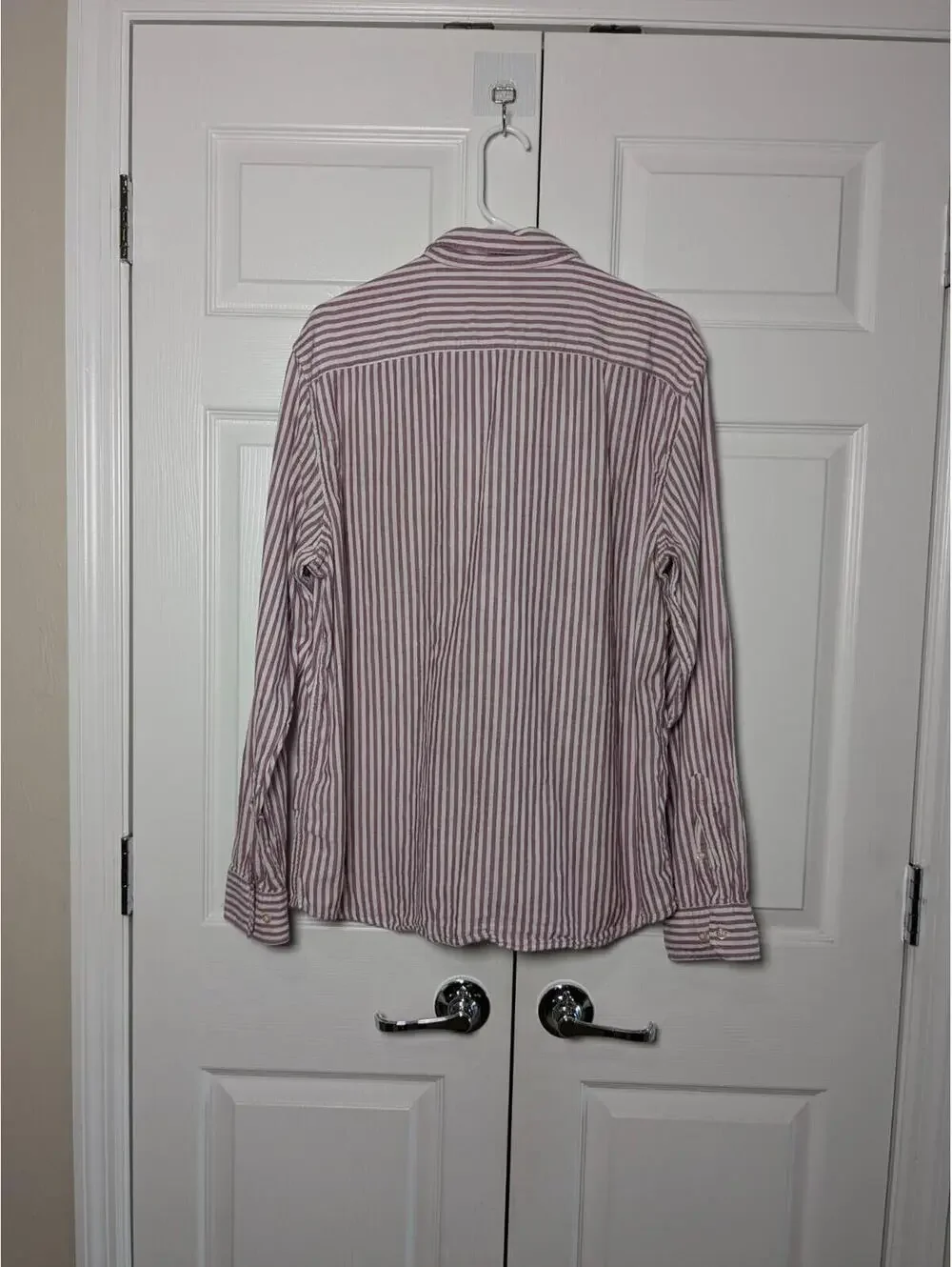 Banana Republic Men's Untucked Slim Fit Button Down Shirt Pink White Stripe XL